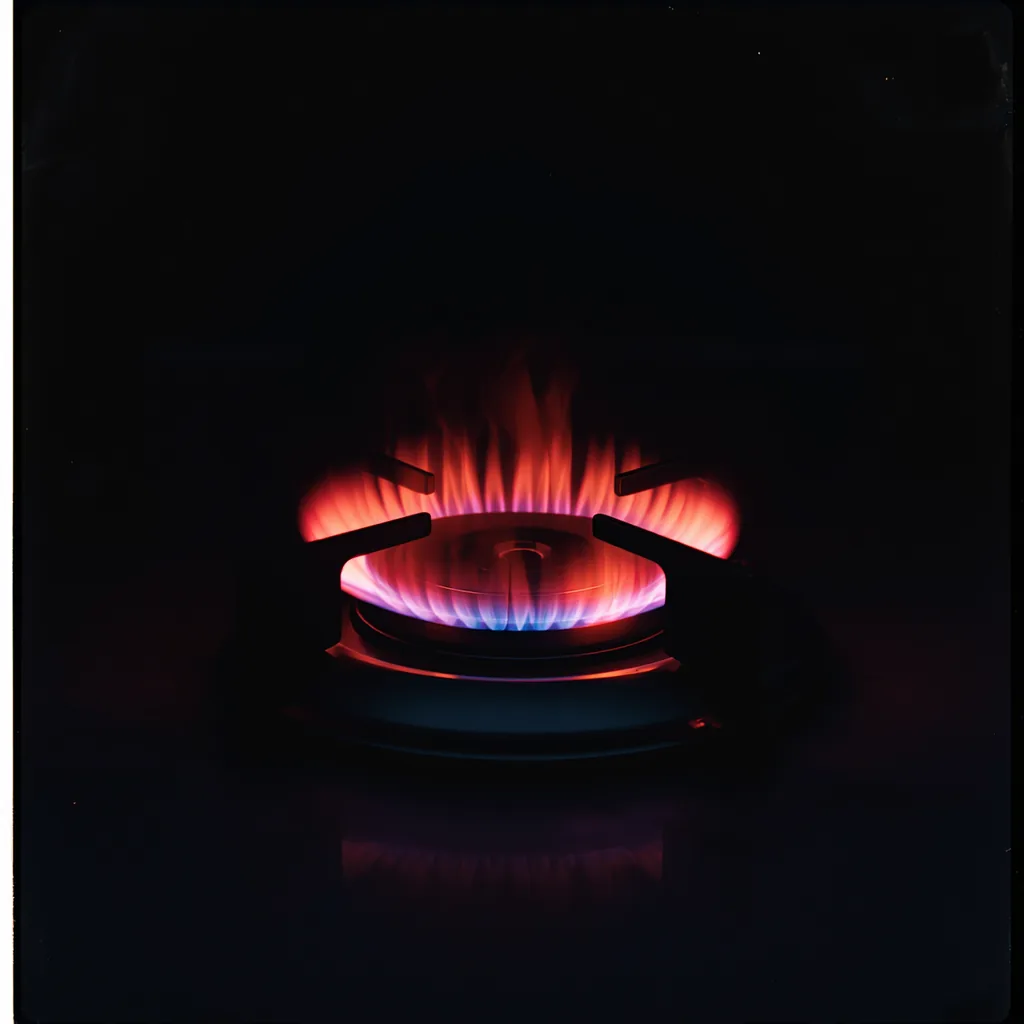 A gas burner glowing in the dark