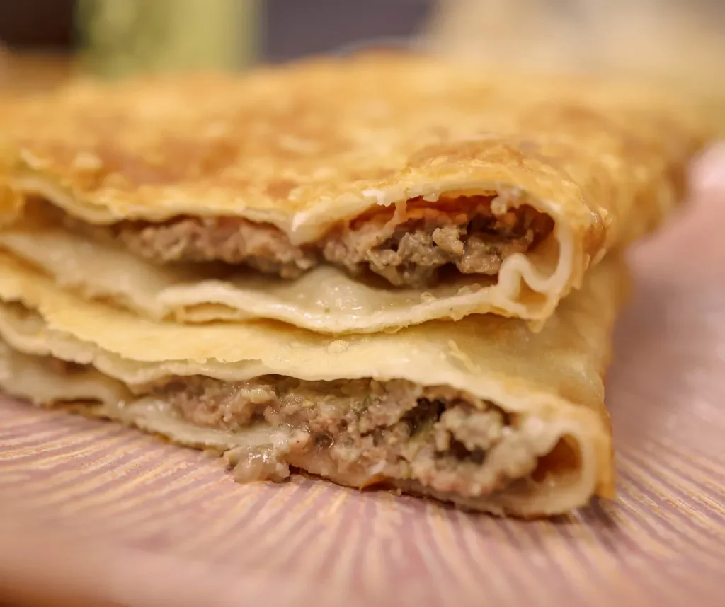 High-protein crepes with seasoned ground beef