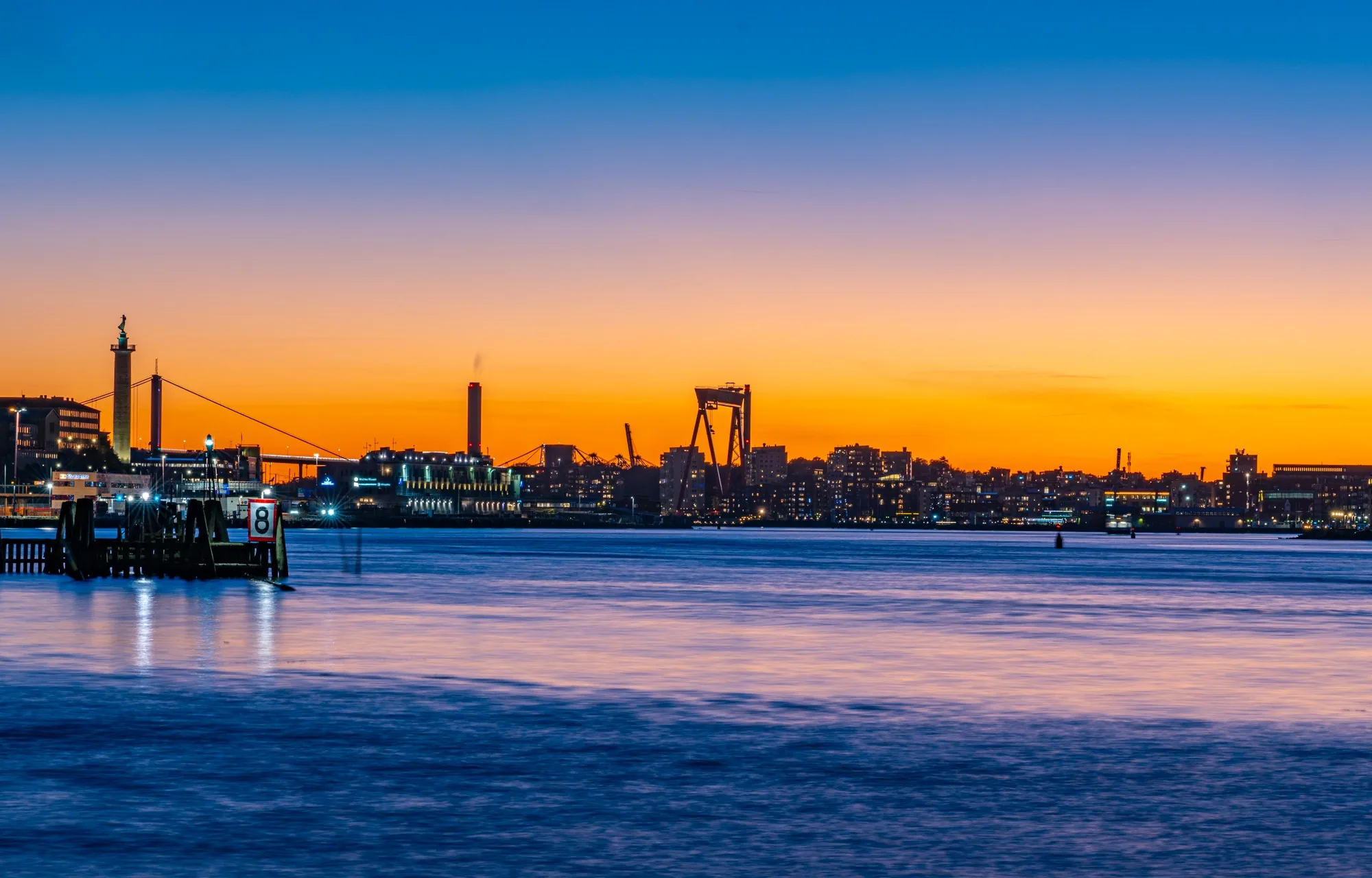 Gothenburg skyline at sunset over the harbour