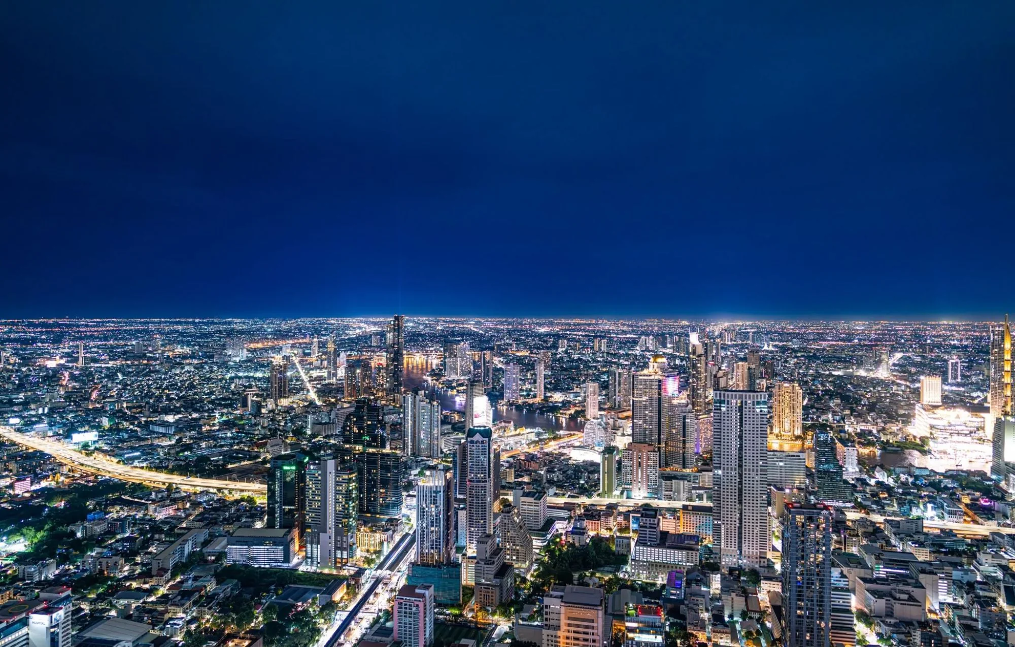 Bangkok at night seen from the Mahanakhon Sky Walk