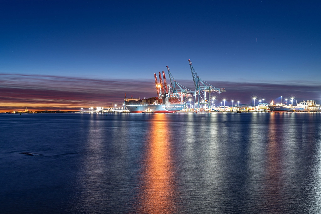 Maersk in the dusk. Gothenburg harbour